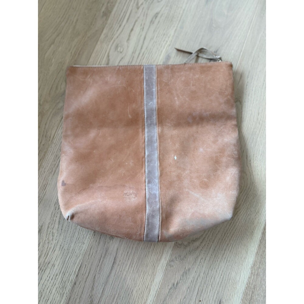 Able Purse Beige Tan Leather Bag Zipper Pouch Wallet Folded Cosmetic Leather - Picture 4 of 8